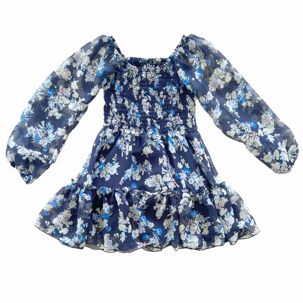 NEW FLOWERS BY ZOE kid's floral smock dress in blue